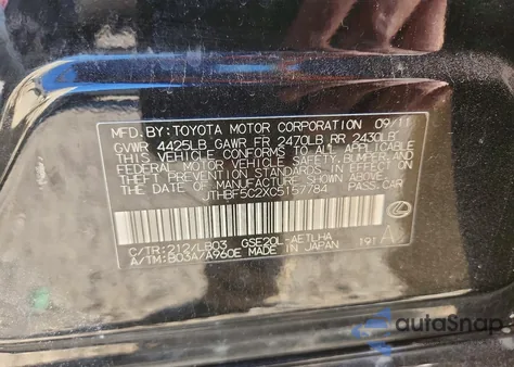 2012 Lexus Is 250 z USA, uszkodzony, nr VIN JTHBF5C2XC5157784